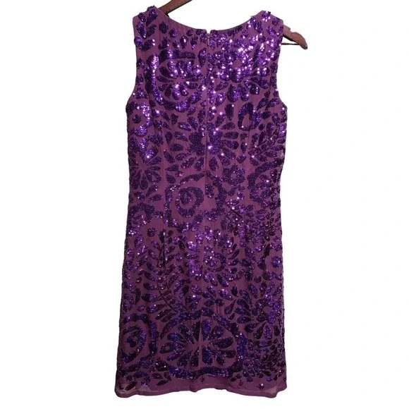 Purple sequence and silk dress by Aiden Mattocks sleeveless above the‎ knee SZ 2 - Picture 2 of 4